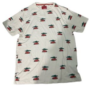 Denim & Flower White Tee with Red and Green Graphic